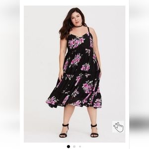 Torrid, Black Floral, Tiered, Challis, Spaghetti Strap Dress, size 4